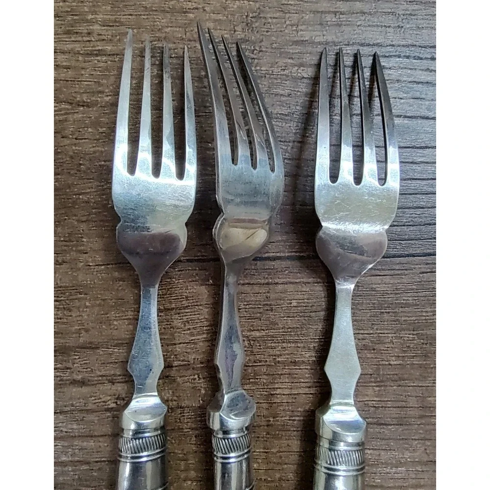 Antique Mother of Pearl Serving Forks Set of 3 Sterling Ferrules EPNS Victorian